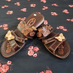 Brown Butterfly Embellished Sandals